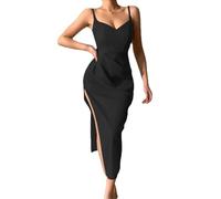 Hanaoops Abito Paillettes Donna Lungo Vestito Aderente Sexy Abito Midi Senza Maniche Spaghetti Strap Elegante Bodycon Vestito con Scollo a V Vestiti da Cerimonia con Spacco Alto per Party Cocktail