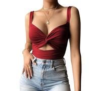 Hanaoops Canotta Donna Sexy Cami Tank Top con Scollo V Crocevia Tagliata Senza Maniche Crop Top Incrociato Vest Wrap Canotta Tank Magliette Sexy Estivo