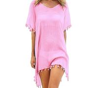 Hanaoops Copricostume da Bagno Donna Mare Scollo a V Abito da Spiaggia Chiffon Nappa Vestito Mare Copricostumi da Bagno Estivi Allentato Bikini Cover Up Costumi per Spiaggia Piscina