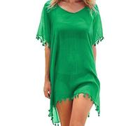 Hanaoops Copricostume da Bagno Donna Mare Scollo a V Abito da Spiaggia Chiffon Nappa Vestito Mare Copricostumi da Bagno Estivi Allentato Bikini Cover Up Costumi per Spiaggia Piscina