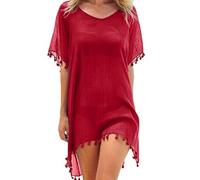 Hanaoops Copricostume da Bagno Donna Mare Scollo a V Abito da Spiaggia Chiffon Nappa Vestito Mare Copricostumi da Bagno Estivi Allentato Bikini Cover Up Costumi per Spiaggia Piscina