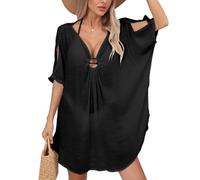 Hanaoops Copricostume da Bagno Donna Scollo a V Abito da Spiaggia Tinta Unita Vestito Mare Hollow out Bikini Cover Up Allentato Costume da Bagno per Estate Adatto per spiagge, Piscine e Feste