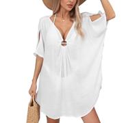 Hanaoops Copricostume da Bagno Donna Scollo a V Abito da Spiaggia Tinta Unita Vestito Mare Hollow out Bikini Cover Up Allentato Costume da Bagno per Estate Adatto per spiagge, Piscine e Feste