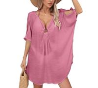 Hanaoops Copricostume da Bagno Donna Scollo a V Abito da Spiaggia Tinta Unita Vestito Mare Hollow out Bikini Cover Up Allentato Costume da Bagno per Estate Adatto per spiagge, Piscine e Feste