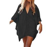 Hanaoops Copricostume Donna Abito da Spiaggia Sexy con Scollo a V Bikini Cover Up Casual estiv Tunica con Costume da Bagno in Pizzo e Chiffon Vestito Beachwear
