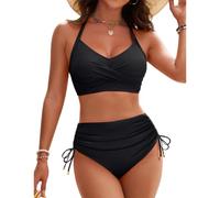 Hanaoops Costume da Bagno Donna Due Pezzi Push Up Vita Alta Bikini Set Regolabile Imbottito Reggiseno Bikini Tummy Control Pantaloncini da Bagno con Coulisse Laterale a Pieghe Sexy Beachwear Swimwear