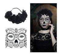 Hanaoops Dia De Los Muertos Fascia Cerchietto di Halloween Messicani Floreale Rose Copricapo Corona con Tatuaggi Temporanei per Carnevale Giorno dei Morti