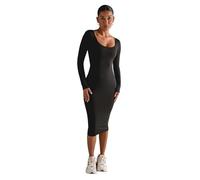 Hanaoops Donna Sexy Scollatura Piazza Maniche Soft Lounge Abito Lungo Autunno Casual A Costine Abiti Bodycon, Nero , L