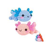 Hanaoops Kit Uncinetto per Principianti Set Uncinetto Completo per Salamandra Kit per Animali All'uncinetto per Adulti e Bambini con Lana Crochet, Video Tutorial e Istruzioni (blu Rosa)