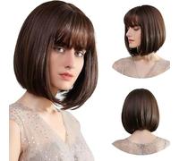 Hanaoops Parrucca Bob Dritta con Frangia, Parrucche Donna Cabaret, 12 Pollici Parrucca in Fibra Sintetica, Parrucca Corta Bob Naturale per Partito/Cosplay/Costume/Uso Quotidiana (Marrone)