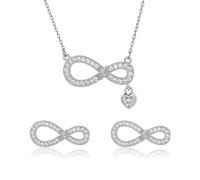 Hanaoops Parure di Gioielli Collana Orecchini Set con Simbolo Infinito da Donna Ragazza Orecchini Collana Ciondolo in Argento 925 con Zirconi per Lei Donna Moglie Mamma (Argento)