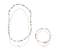 Hanaoops Parure di Gioielli da Donna Estiva Boho Perline Seashell Collana Braccialetto Set 4 Pezzi Fatto a Mano Stratificato Conchiglie Collane Bracciali Gioielli Set Regalo