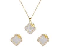 Hanaoops Parure Gioielli per Donna Acciaio Inossidabile Placcato Oro Quadrifoglio Pendente Collana Orecchini Classici Regolabile Set di Gioielli Fortunato Quadrifoglio con Zircone Gioielli Regalo