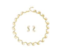 Hanaoops Parure Gioielli per Donna Collana a Girocollo e Orecchini Set di Perle Set di Gioielli da Sposa in Cristallo con Strass Argentati Bigiotteria Formale per Donne e Spose (Oro)