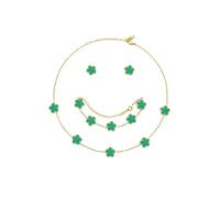 Hanaoops Parure Gioielli Quadrifoglio da Donna 18K Placcato Oro Acciaio Inossidabile Fortunato Quadrifoglio Collana Orecchini Bracciali Set di Gioielli (Green)