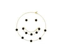 Hanaoops Parure Gioielli Quadrifoglio da Donna 18K Placcato Oro Acciaio Inossidabile Fortunato Quadrifoglio Collana Orecchini Bracciali Set di Gioielli (Black)