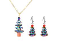 Hanaoops Set di Collana e Orecchini Natalizi da Donna, Set di Gioielli di Natale, Regolabile Albero di Natale Collana e Orecchini Pendente di Cristallo Parure Gioielli (Oro, Taglia unica)