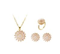 Hanaoops Set di Gioielli per Donna Parure di Gioielli da Sposa Ciondolo in Zirconi Cubici Anello Collana e Orecchini Set per Anniversario Valentino Regalo (Oro, Taglia Unica)
