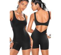 Hanaoops Tuta Intera Donna Corta Sexy V Back Scrunch Butt Jumpsuit Senza Manica One Piece Senza Schiena Elastica Aderente Playsuit Push Up Sportiva Romper per Workout Fitness Yoga