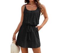 Hanaoops Vestiti da Donna Hollow out Costume da Bagno Cover Up Estate Abito da Spiaggia Senza Maniche Spaghetti Strap Costumi da Mare Bikini Coverup Sexy Mini Vestito Beachwear con Tasca