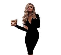 Hanaoops Vestiti Donna Elegante con Collo a V e Manica Lunga Abito Sexy Sottile Maxi Abiti per Casual Cocktail Feste Autunno e Inverno