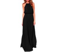 Hanaoops Vestito Donna Eleganti Abito da Sera Lungo Senza Maniche Maxi Abiti con Scollo all'Americana Tinta Unita Casual Vestiti da Cocktail Party