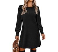 Hanaoops Vestito Donna Invernale Abito in Maglia Maniche Lunghe con Scollo Rotondo Pullover Linea A Mini Vestiti Casual Maniche Lanterna Maglione Elastico Tinta Unita Abiti Autunno