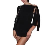 Hanaoops Vestito Donna Sexy Maniche Lunghe Mini Abito Elegante Aderente Abito Senza Spalline Autunno Invernale Nero Vestito Corto Elasticizzato Bodycon Vestiti da Festa Discoteca Sera Cocktail Party