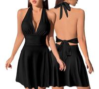 Hanaoops Vestito Donna Sexy Mini Abito Senza Maniche Aderente Vestito Corto Scollo V Profondo Abiti Estivo Bodycon Casual Vestiti per Cocktail Party Discoteca