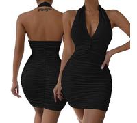 Hanaoops Vestito Donna Sexy Nero Aderente Mini Abito da Sera Senza Maniche Estate Schiena Scoperta Corto Tubino Elegante Casual Miniabito da Discoteca Cocktail