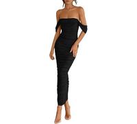 Hanaoops Vestito Donna Sexy Senza Maniche Spalle Scoperte Lungo Abito con Spacco Increspato Elegante Maxi Vestito da Cocktail Aderente Tubino Maxiabito per Sera Cerimonia Nozze Festa Discoteca