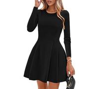 Hanaoops Vestito Sexy Donna Manica Lunga Girocollo Mini Abito Elegante Vita Alta A Line Vestito Corto Bodycon Casual Tinta Unita Aderente Vestiti de Discoteca Sera Cocktail Party Dress Autunno Inverno