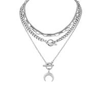 Hanary Collana girocollo in argento gotico a strati con luna crescente, gotico, punk, grunge, emo, regalo di Natale per le donne