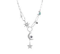 Hanary Collana in argento gotico Boho con luna e stella, gioielli con ciondolo, collana bohémien, gioielli di Natale regalo per donne