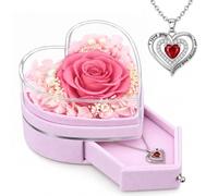 Hanavery Rosa Stabilizzata Vera con Collana, Rosa Eterna, Regalo per Donna | Fiore Stabilizzato per Mamma, Moglie o Fidanzata, Idee Regalo per Compleanno, Anniversario, San Valentino e Festa della Mamma