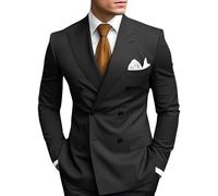 HANBANGWEI Smoking da Uomo a 2 Pezzi con Doppio Petto, Blazer e Pantaloni, Set Slim Fit per Matrimonio, Cerimonia, Ritorno a Casa, nero, 5XL