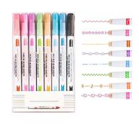 HANBI Set di 8 Evidenziatori Curvi Colorati per Prendere Appunti, Pennarelli Doppia Punta con 6 Forme Diverse e Linee Sottili in 8 Colori, per Bambini, Modelli di Natale e Linee Universali