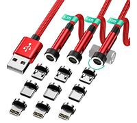 HanCenDa Cavo di Ricarica Magnetico con Ricarica Rapida e Trasferimento Dati, Cavo Magnetico Tipo C 3 pezzi [ 1 m 2 m 3 m] Cavo Caricatore USB in Nylon per Phone/Samsung Galaxy/Sony,Nokia-Red