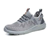 HANCHE Breathable Work Safety Shoes, Non-Slip And Wear-Resistant Labor Insurance Shoes, Anti-Smash And Anti-Puncture Steel-Toed Shoes, Outdoor Adventure Protection Sneaker(Grey,EU 39)
