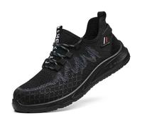 HANCHE Breathable Work Safety Shoes, Non-Slip And Wear-Resistant Labor Insurance Shoes, Anti-Smash And Anti-Puncture Steel-Toed Shoes, Outdoor Adventure Protection Sneaker(Black,EU 42)