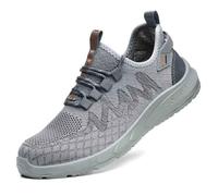 HANCHE Breathable Work Safety Shoes, Non-Slip And Wear-Resistant Labor Insurance Shoes, Anti-Smash And Anti-Puncture Steel-Toed Shoes, Outdoor Adventure Protection Sneaker(Grey,EU 38)
