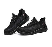 HANCHE Breathable Work Safety Shoes, Non-Slip And Wear-Resistant Labor Insurance Shoes, Anti-Smash And Anti-Puncture Steel-Toed Shoes, Outdoor Adventure Protection Sneaker(Black,EU 41)
