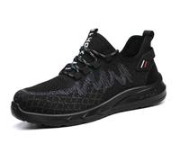 HANCHE Breathable Work Safety Shoes, Non-Slip And Wear-Resistant Labor Insurance Shoes, Anti-Smash And Anti-Puncture Steel-Toed Shoes, Outdoor Adventure Protection Sneaker(Black,EU 43)