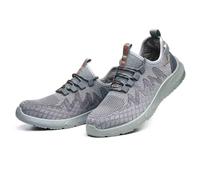 HANCHE Breathable Work Safety Shoes, Non-Slip And Wear-Resistant Labor Insurance Shoes, Anti-Smash And Anti-Puncture Steel-Toed Shoes, Outdoor Adventure Protection Sneaker(Grey,EU 40)