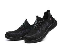HANCHE Breathable Work Safety Shoes, Non-Slip And Wear-Resistant Labor Insurance Shoes, Anti-Smash And Anti-Puncture Steel-Toed Shoes, Outdoor Adventure Protection Sneaker(Black,EU 44)