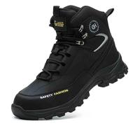 HANCHE High-Topped Work Safety Shoes, Anti-Smash And Anti-Puncture Labour Insurance Shoes, Splash-Proof Steel Toes Protection Shoes, Non-Slip Adventure Sneakers(Black,44 EU)