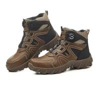 HANCHE Mid-Top Work Safety Shoes, Button-Down Lace Labour Insurance Shoes, Anti-Smash And Anti-Puncture Steel Toe Shoes, Outdoor Adventure Sneakers(Brown,45 EU)