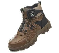 HANCHE Mid-Top Work Safety Shoes, Button-Down Lace Labour Insurance Shoes, Anti-Smash And Anti-Puncture Steel Toe Shoes, Outdoor Adventure Sneakers(Brown,41 EU)