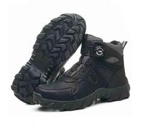 HANCHE Mid-Top Work Safety Shoes, Button-Down Lace Labour Insurance Shoes, Anti-Smash And Anti-Puncture Steel Toe Shoes, Outdoor Adventure Sneakers(Black,44 EU)
