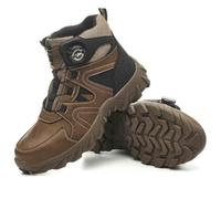 HANCHE Mid-Top Work Safety Shoes, Button-Down Lace Labour Insurance Shoes, Anti-Smash And Anti-Puncture Steel Toe Shoes, Outdoor Adventure Sneakers(Brown,42 EU)